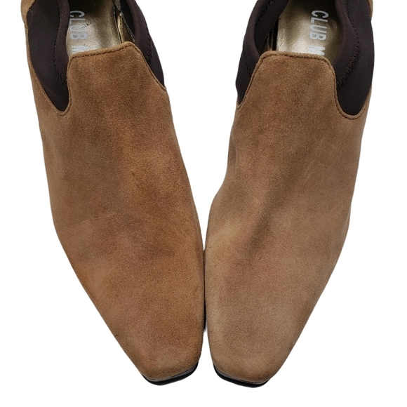 Club Moda | Tan Suede Slip On Retro Chic Glam Closed Toe Heels Women's 8.5 - Picture 2 of 12